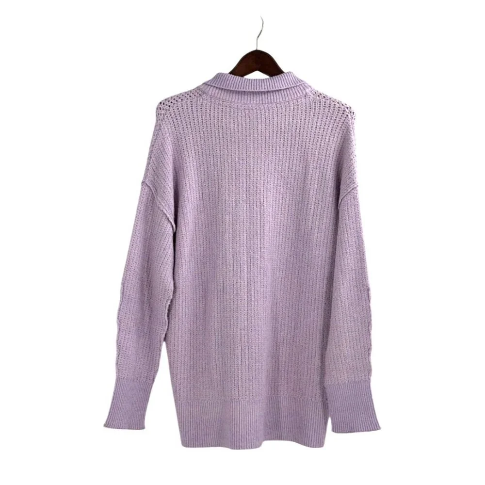 Free People Pony Up Pullover Sweater Lavender Collared Light Academia Knit - Picture 3 of 6